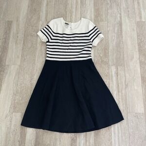 Talbots‎ Womens Heavy Knit A Line Fit N Flare Dress Size L Striped Short Sleeve